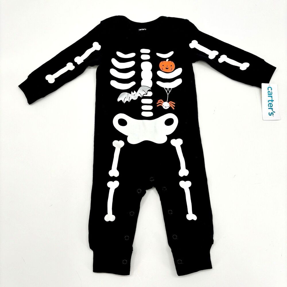 Carter’s Baby 9M Halloween Glow-In-The-Dark Skeleton Jumpsuit Black NWT